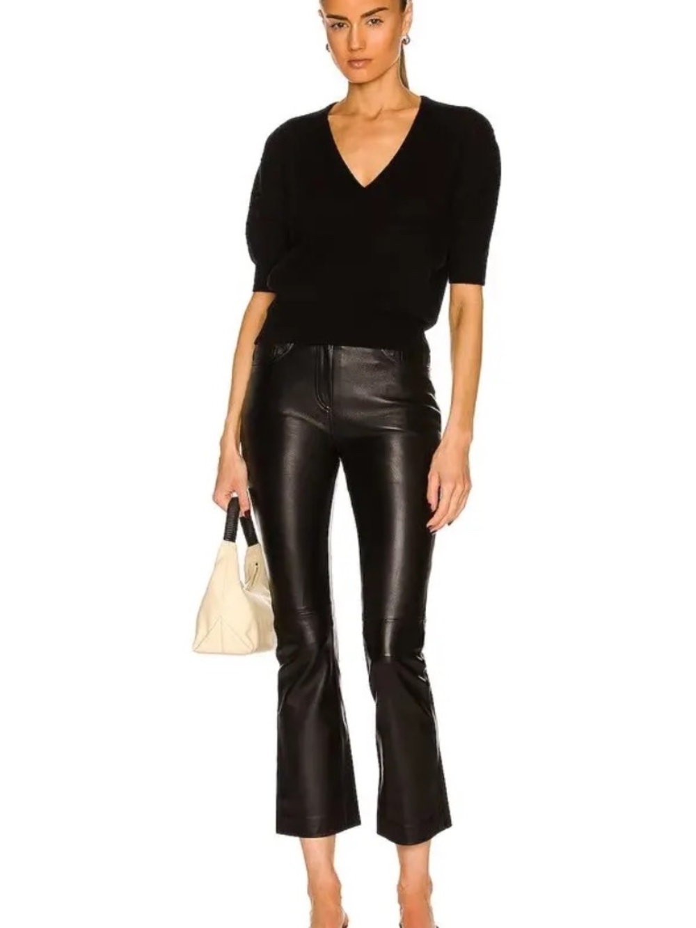 KHAITE Cashmere Black V-Neck Puff Sleeve Sierra Sweater